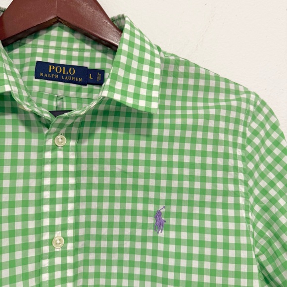 Polo Ralph Lauren Green Gingham Purple Pony Long Sleeve Button Down Cotton Large - Picture 6 of 10